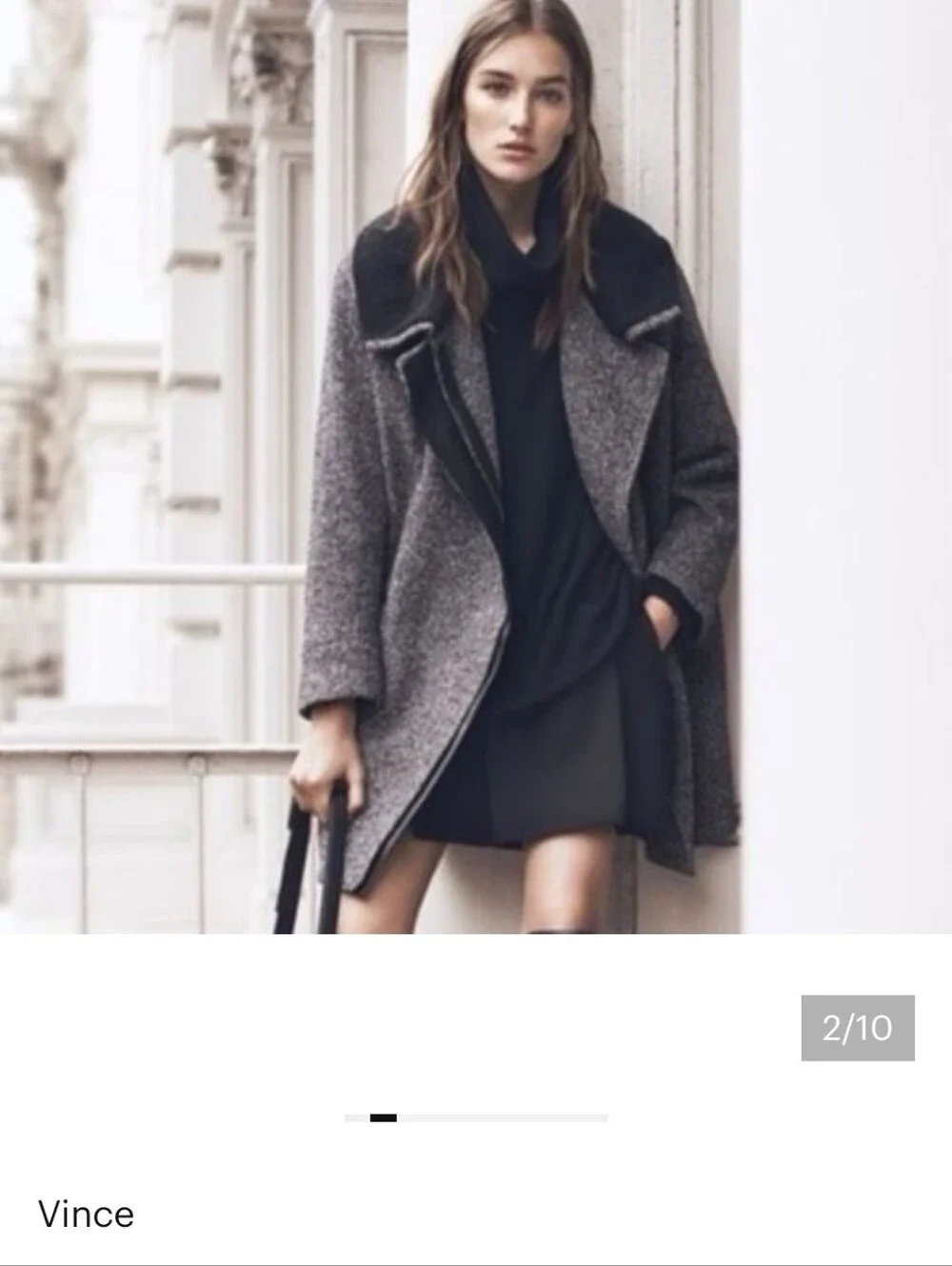 Vince Gray Coat with Black Contrast Collar